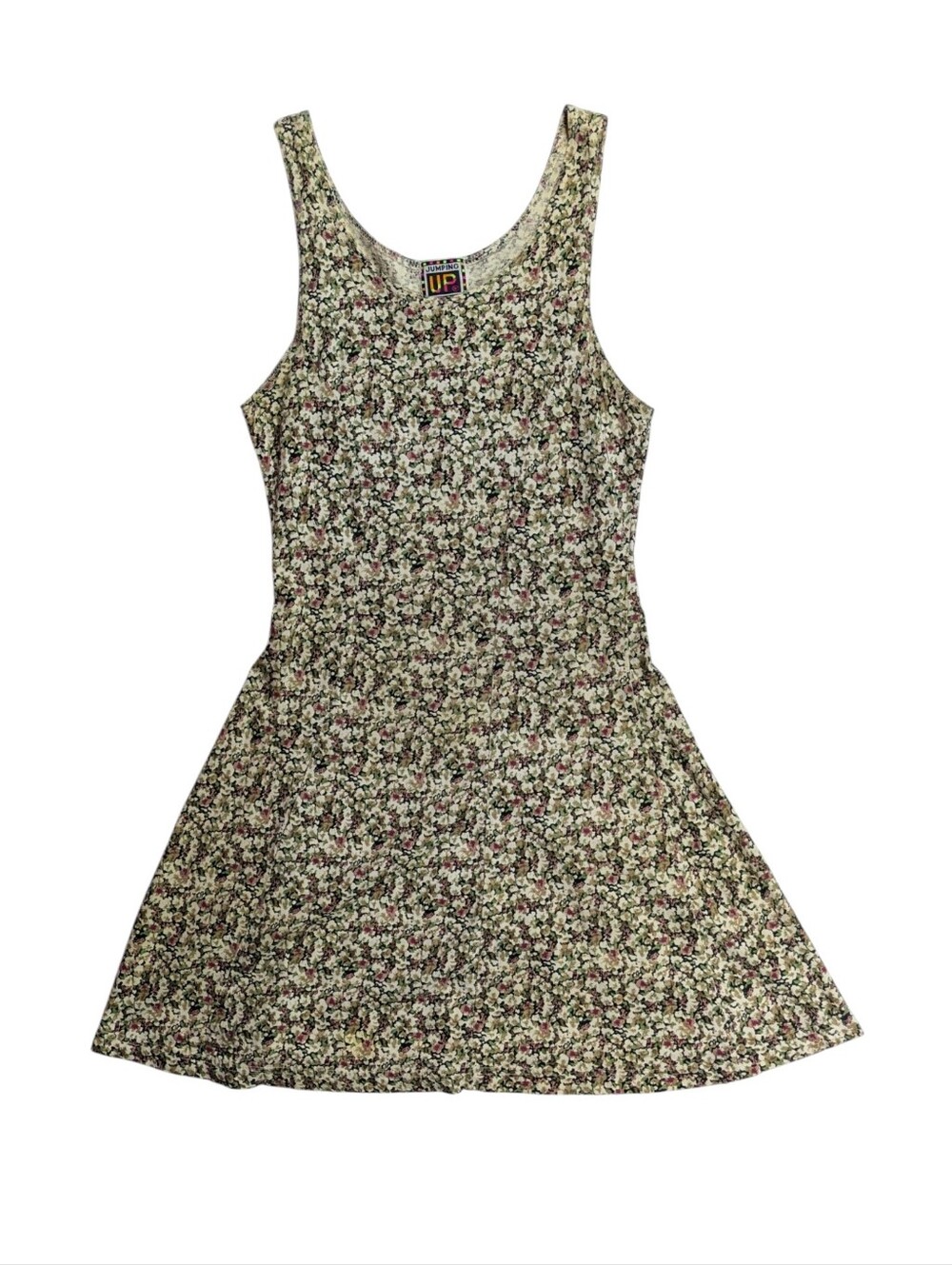 Vintage Floral Mini Dress in Cream, Pink and Green
